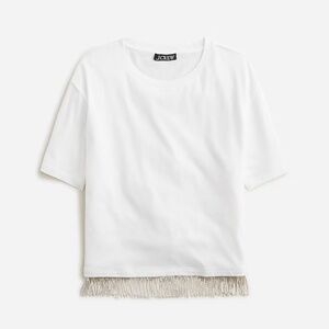 Fringe-trim beaded cropped T-shirt - NWOT